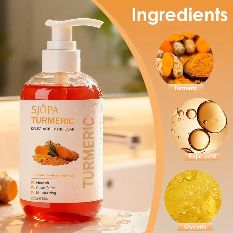 SJOPA Turmeric Extract Liquid Soap Cleanser - 8.82oz Body Care Cosmetic, Moisturizing, Rich Foam, Scented, Gentle, Non-Irritating, Deeply Cleanses the Body, Unisex Shower Gel with Stylish Bottle Design (24 Months Shelf Life)