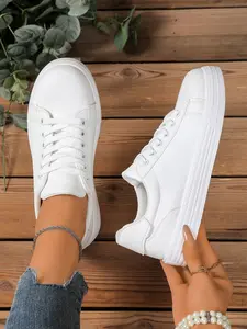 Women's Fashion Classic PU Leather Casual Sneakers, Casual Trainers, Comfortable Non-Slip Wear-Resistant Lace-Up Flat Shoes for All Seasons