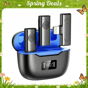 [Spring Deals] Coucur Wireless Lavalier Microphone for iPhone iPad 2 Pack Lapel Microphone with Noise Reduction Chip 28H Plug Play LED Display Auto Sync Wireless Clip Mic for Video Recording Interview Vlog