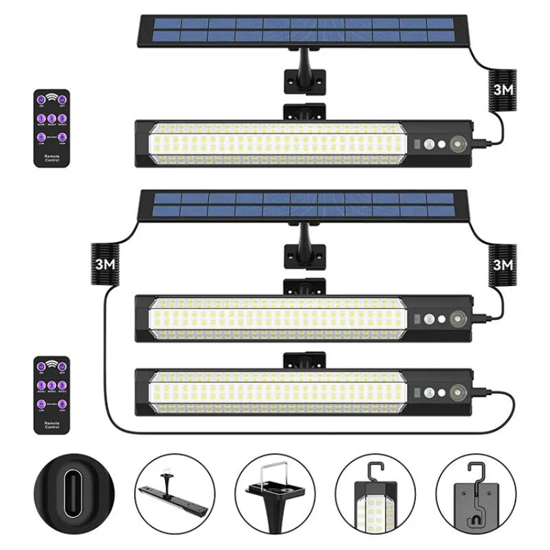 Solar Powered Wall Light, Outdoor Landscape Garden Camping Light, Solar Outdoor Lamp, USB/Solar Charging Waterproof Wall Mounted Light with Motion Sensor & Remote Control