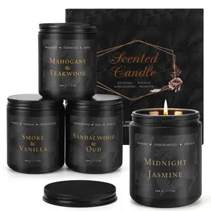 Scented Candles for Men - 4 Pack Candles for Home Scented, Soy Wax, 200 Hour Burn Time, Men Candle Set, Sandalwood Oud/Mahogany Teakwood/Smoke Vanilla/Jasmine Candle Set A
