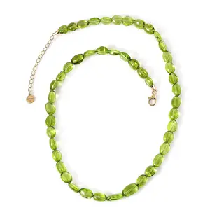 LUXORO AAA Peridot Tumble 14K Yellow Gold Beaded Necklace for Women Jewelry Gifts Size 18 Inches Ct 106.6  Birthday Christmas Gifts