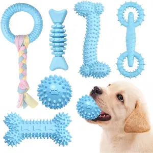 6 Pack Dog Chew Toys for Puppy Cute Blue Small Dog Toys Puppy Dog Toys for Teething Soft Durable Interactive Chew Toy for Small Dogs Light Blue