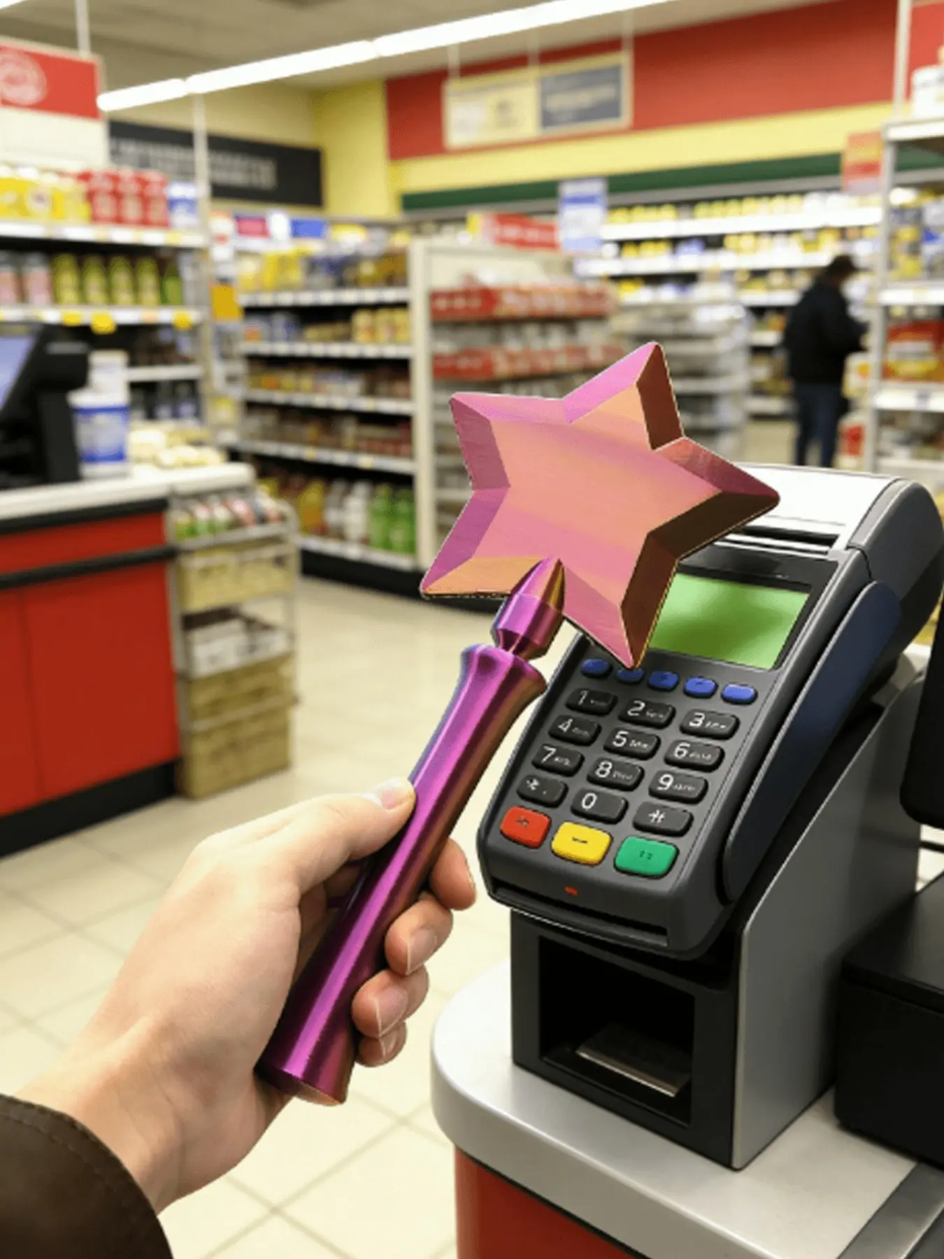 Cute Star Magic Wand NFC Payment Device, Long Nail Card Grabber, Fairy Style Pendant, Credit Card Puller for Manicure Lovers