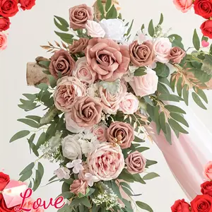 Set of 2 Wedding Arch Flowers Artificial Roses for Welcome Sign Decorations Reception and Backdrop Balloon Outdoor Garden Decor flower bouquet blanket rose mix Colorful UV Resistant Silk