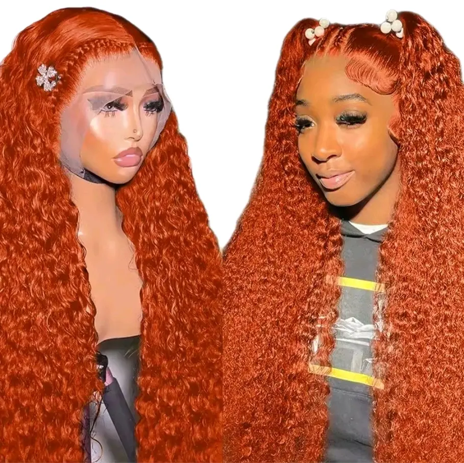 13×4 Orange Ginger Glueless deep wave HD Lace Front Wigs human hair curly lace frontal wig for women