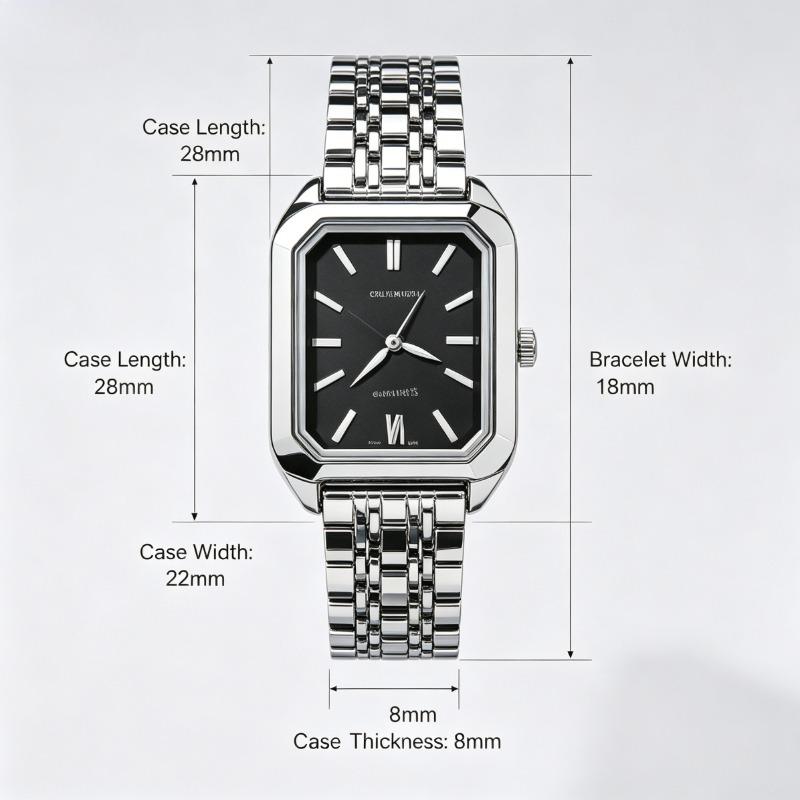 Silver-Tone Petite Rectangle Watch | Sleek Black Dial for Quiet Luxury Lovers