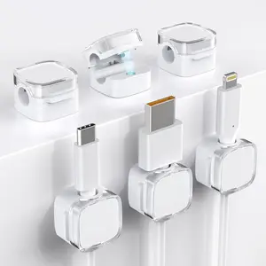 Cord Holder, 6 Pack Magnetic Cable Clips, Strong Adhesive Cord Holder for Nightstand Desk Organizer Kitchen Appliances Car Wall Office Phone Wire Keeper, Clear White TIKIWIK