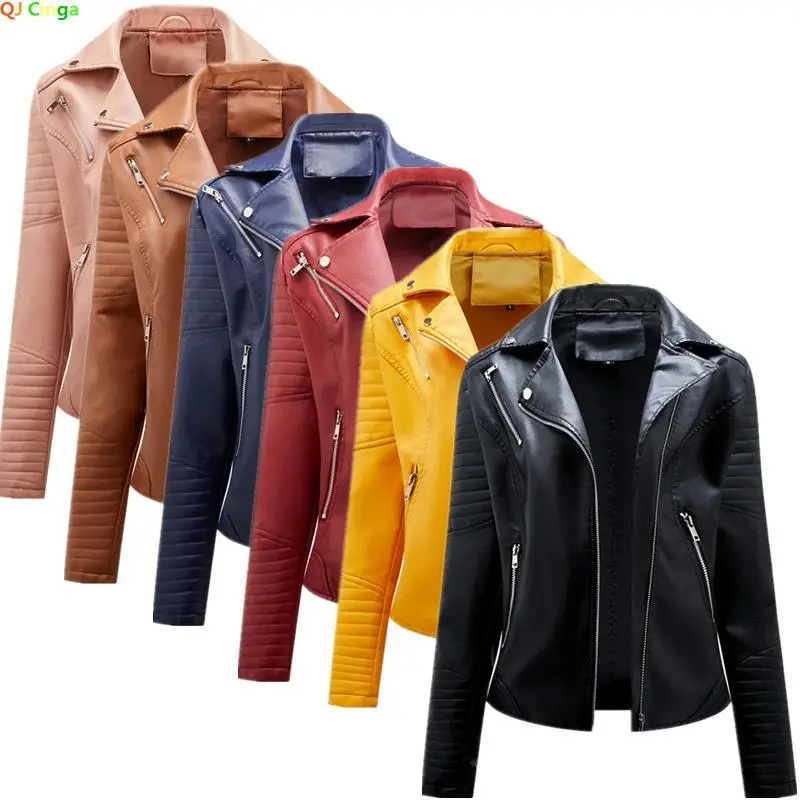 New Fashion Women Faux Leather Jacket Spring Autumn Zipper Casual Pu Coat Female Biker Outerwear Ladies Clothes S-XXXL