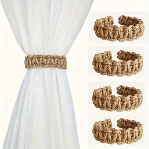 4pcs Boho-Chic Braided Curtain Ties for Linen Drapes, Vintage Rope Holdbacks for Bedroom & Living Room Decor, Unique Curtain Decor, Home Decoration Curtain