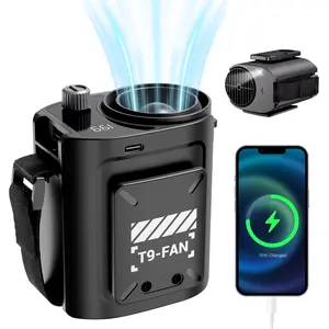 【Touch Two】T9 Portable Neck Fan, 9000mAh Rechargeable Mini Fan with Brushless Motor, 199 Level Wind Control, Type-C Quick Charge Hands Free Fan for Camping Outdoor Fishing, Black and Green