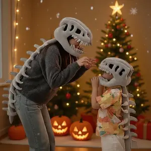 Novelty Dinosaur Skeleton Costume Pillow - Wearable Head & Back Bone Decorative Cushion for Cosplay, Halloween, Party Props