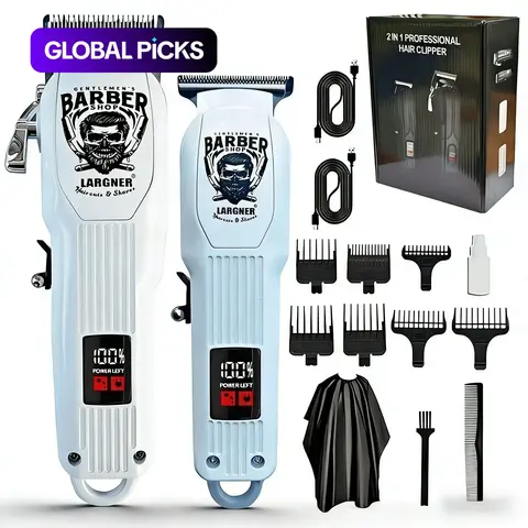 Professional Rechargeable Electric Barber Clippers Set with Accessories, Barber Grooming Kit for Barbershops, Salons & Home Use #GLOBAL PICKS