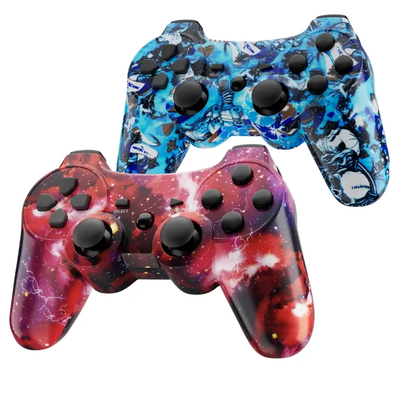 2 Pack Wireless Game Controller for PS3, PC, Laptop, Wired for PS2, Double Vibration, Six Axis Gyro, Upgrade PS3 Controller, console accessories, P3 Cambo