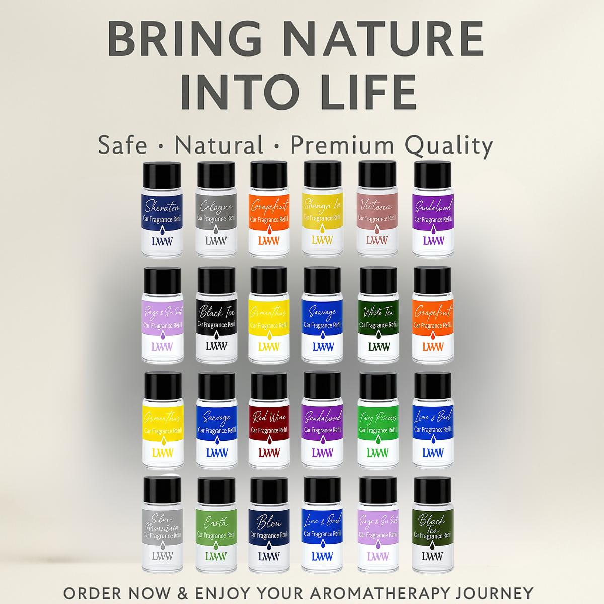 LWW Essential Oil Set 24-Pack 10 mL Each Assorted Scents for Diffuser & Car Freshener Refill Home Office Aroma Fragrance