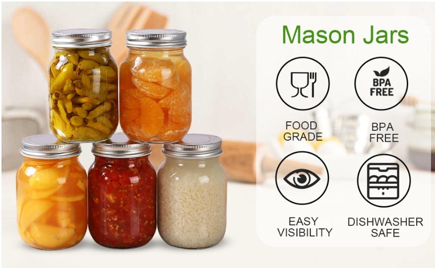 Glass Regular Mouth Mason Jars, 16 oz Clear Glass Jars with Silver Metal Lids for Sealing, Canning Jars for Food Storage, Overnight Oats, Dry Food, Snacks, Candies, DIY Projects (4PACK) Glass Regular Mouth Mason Jars, 16 oz Clear Glass Jars with Silver Metal Lids for Sealing, Canning Jars for Food Storage, Overnight Oats, Dry Food, Snacks, Candies, DIY Projects (4PACK)