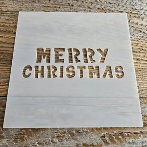 Merry Christmas Stencil Reusable Cookie Decorating Craft Painting Windows Signs Mylar Many Sizes Christmas Winter Merry Christmas Block Font 6"