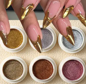 6PCS Chrome Nail Powder Metallic Mirror Pigment Glitter Effect Holographic Powder for Nails, Rose Gold Silver Champagne Rubbing DIY Dust for Nail Designs Decoration Supplies