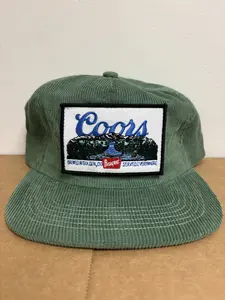 Green Corduroy Snapback Hat with Mountain Patch – Retro Outdoor Style