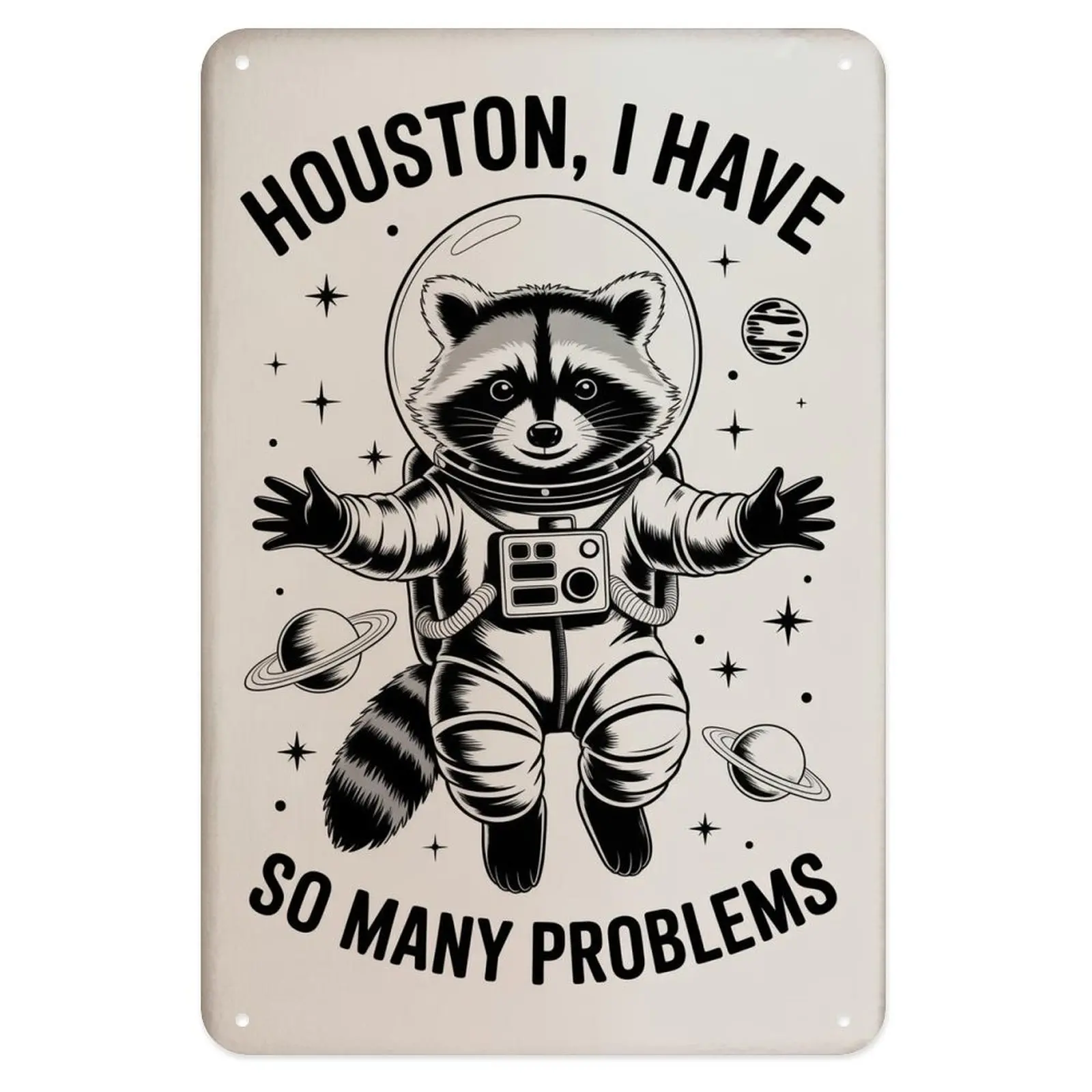 Funny Raccoon Astronaut Tin Sign, Vintage Space Humor Meme Metal Sign Print Aesthetic Room Decoration for Home Bedroom Kitchen Bar Coffee Bathroom Indoor Outdoor Wall Decor, 8 X 12 in