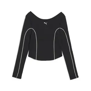 PUMA Womens Cloudspun Crew Neck Long Sleeve Casual Tops Casual - Black