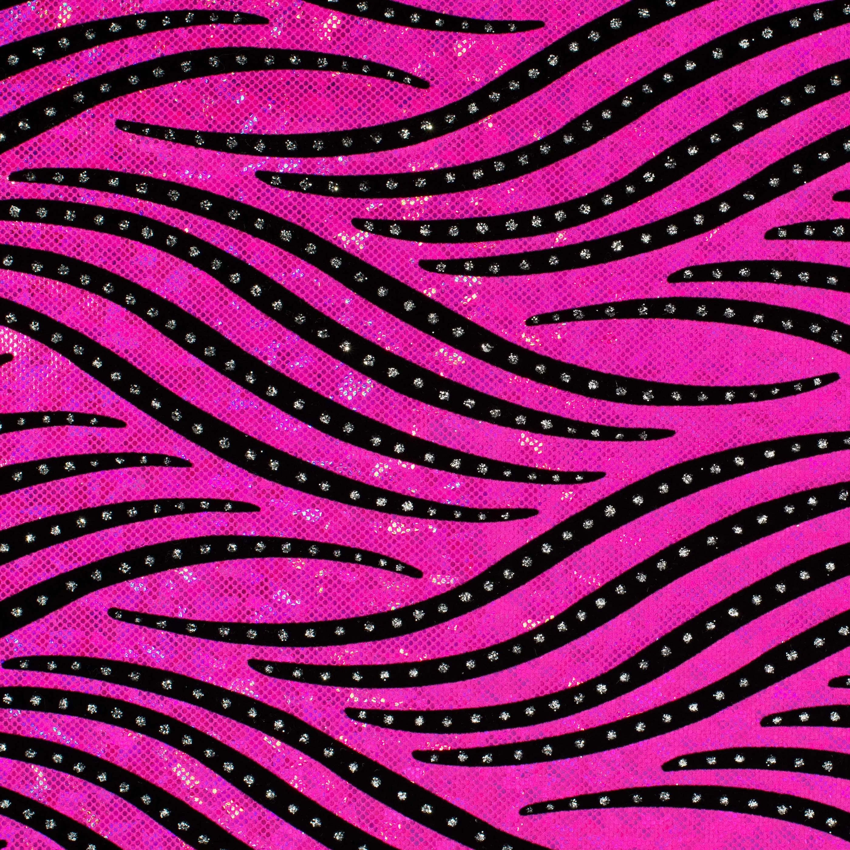 Holographic Zebra Flock Spandex Fabric - 4-Way Stretch Material with Glitter Finish for Performance Dancewear, Sportswear, and Leggings, Cosplay, Nylon/Spandex, 20% Spandex