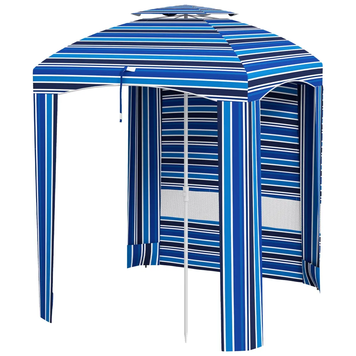 212 Main 84D-330V00MX 5.8 x 5.8 ft. Outsunny Cabana Umbrella for Travel, Vented Windows, Ruffles & Carry Bag, Outdoor Umbrella, Blue Strip
