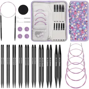Interchangeable Knitting Needles Set - 9 Pairs Circular Knitting Needles Size 2.5, 4, 5, 6, 7, 8, 9, 10, 11, Round Knitting Needle with 5 Cable and Case Accessories for Sweater Sock Blanket