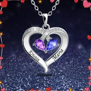 Personalized Name Birthstone Heart Necklace For Lover Custom Couple Names Heart Choker Fashion Party Jewelry Mother's Day Gifts