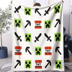 Trendy pixel-style printed blanket,Flannel blanket,Featuring classic pixelated game graphics,Perfect as a gift for gamers,Comfortable and soft,Suitable for home bedrooms and travel,Multiple styles available.