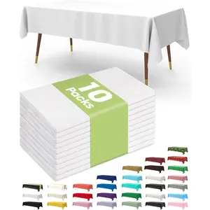 Pureegg Plastic Table Cloth 10 Pack, 54 x 108 Inch Disposable Table Cloths for Party, Picnic and Wedding, Rectangle, White