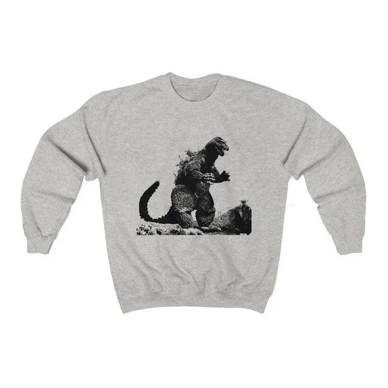 [Sale off up to 50%] Vintage Godzilla Crew Neck Sweatshirt, Retro kaiju Japanese Monsters Gift Unisex Long Sleeve Men's Women's Shirt 70's Graphic Tee