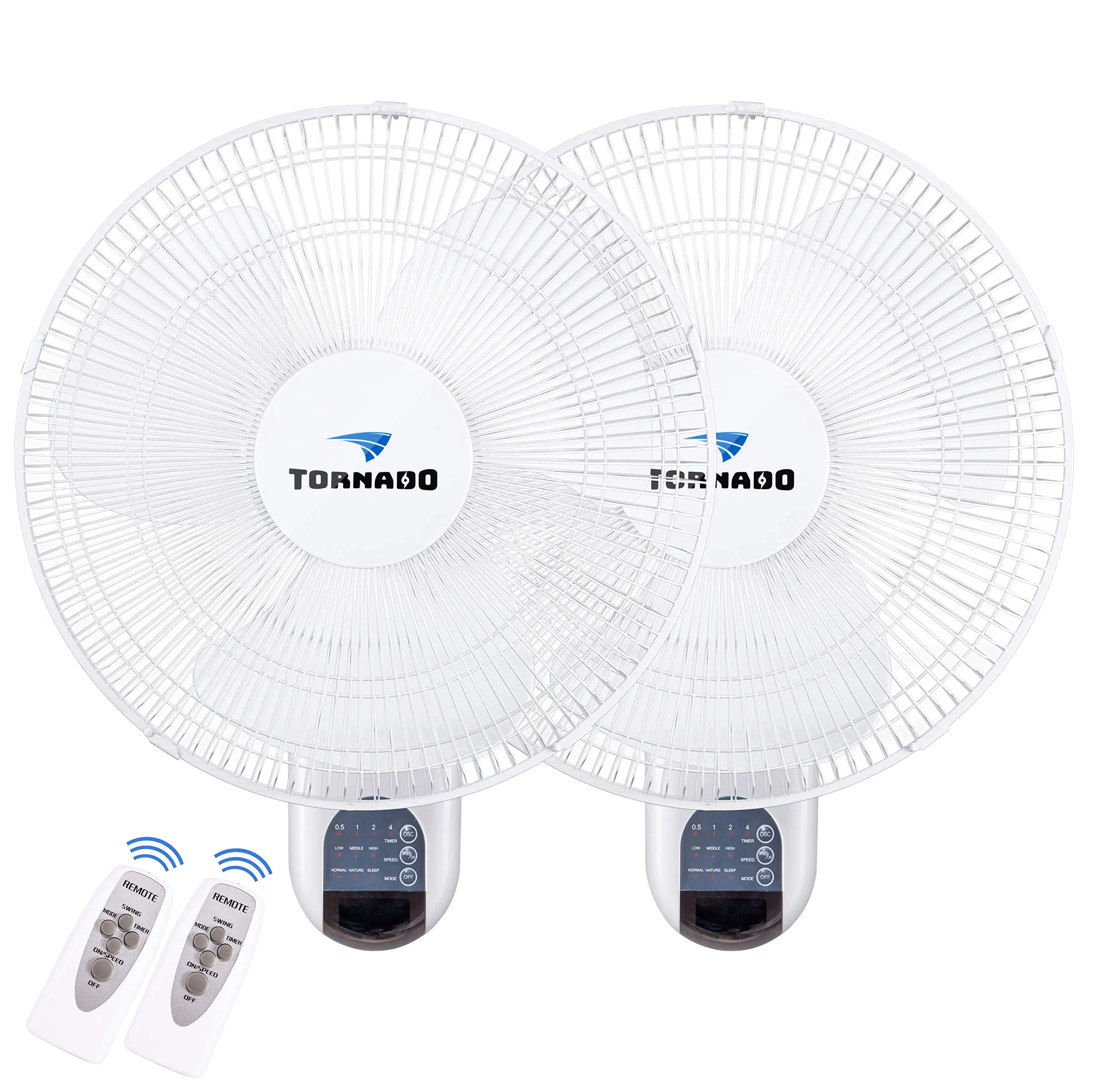 Tornado 2 Pack 16 Inch Wall Mounted Fan for Home, 90°Oscillating, Remote Control, 3 Speed 2650 CFM 6 FT Cord UL Safety Listed