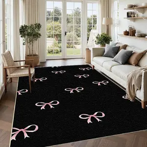 One black-based bow home rug, machine washable and fade-resistant, soft and durable, suitable for holidays and any space, including hotels, offices, sofas, bedside, corridors, etc.