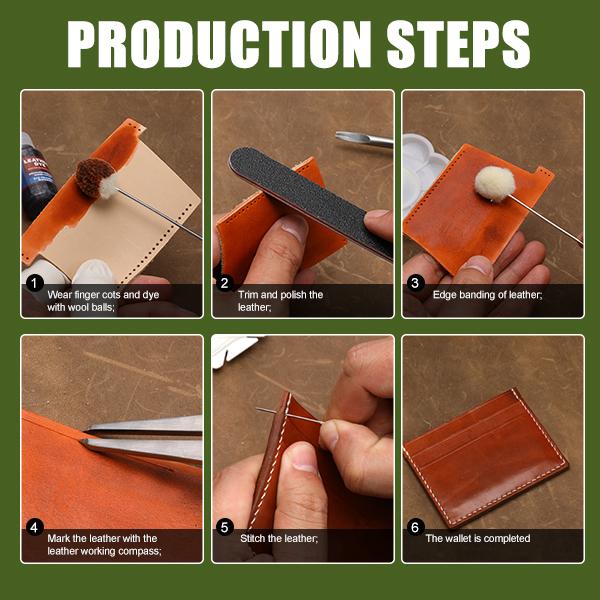 Harxvto Men's Wallet Leather Craft Tools Set Video Tutorials for Wallets Card Holders Handmade Smooth Leather, Classical Style Durable Retro Short Multi-function Credit Card Holder Perfect Gift