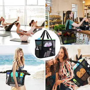 Large Mesh Beach Bag, Lightweight Foldable Swim Tote Bag with Zipper & Extra Pockets, Durable Net Storage Bag for Pool, Boat, Outdoor Sports & Travel, Waterproof Travel Pouch, Cosmetic & Toiletries Bag,versatile crossbody bag