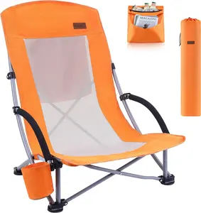 High Back Beach Chair with Cooler and Cup Holder Foldable Portable Camping Chair for Outdoor Summer Beach Trips