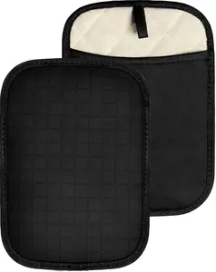 Silicone Kitchen Pot Holders with Pockets, 2 Pc Set Trivet, Steam and Heat Resistant Hand and Countertop Protection Hot Pads, Non-Slip Grip potholders, Terrycloth Interior Lining, Black