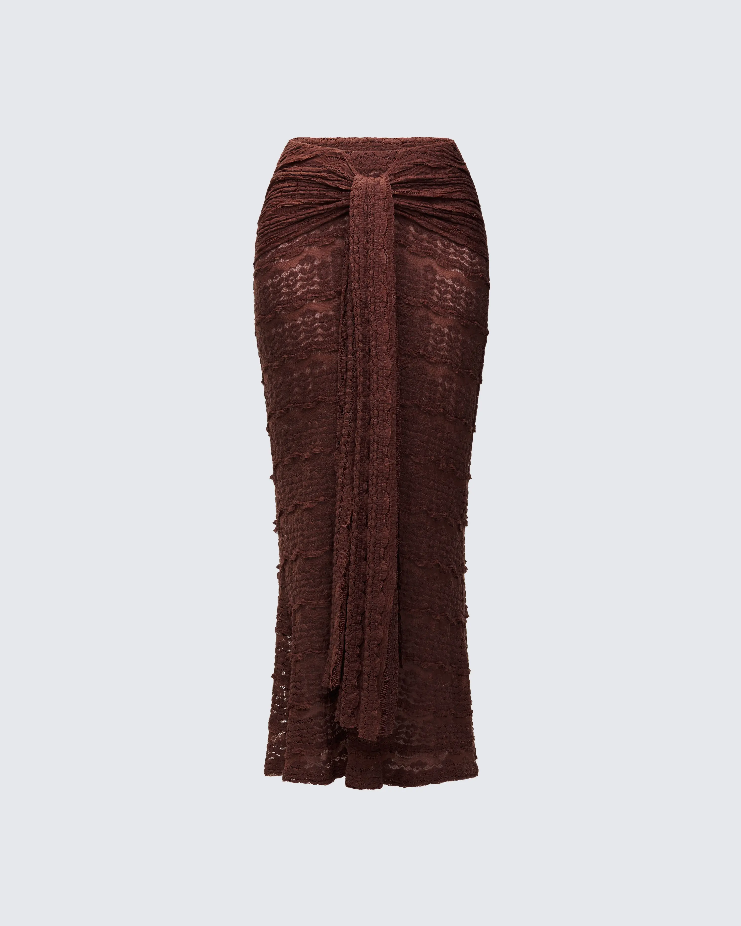 Women's Dreya Brown Textured Spandex Fabric Sheer Straight Maxi Bottom Skirt