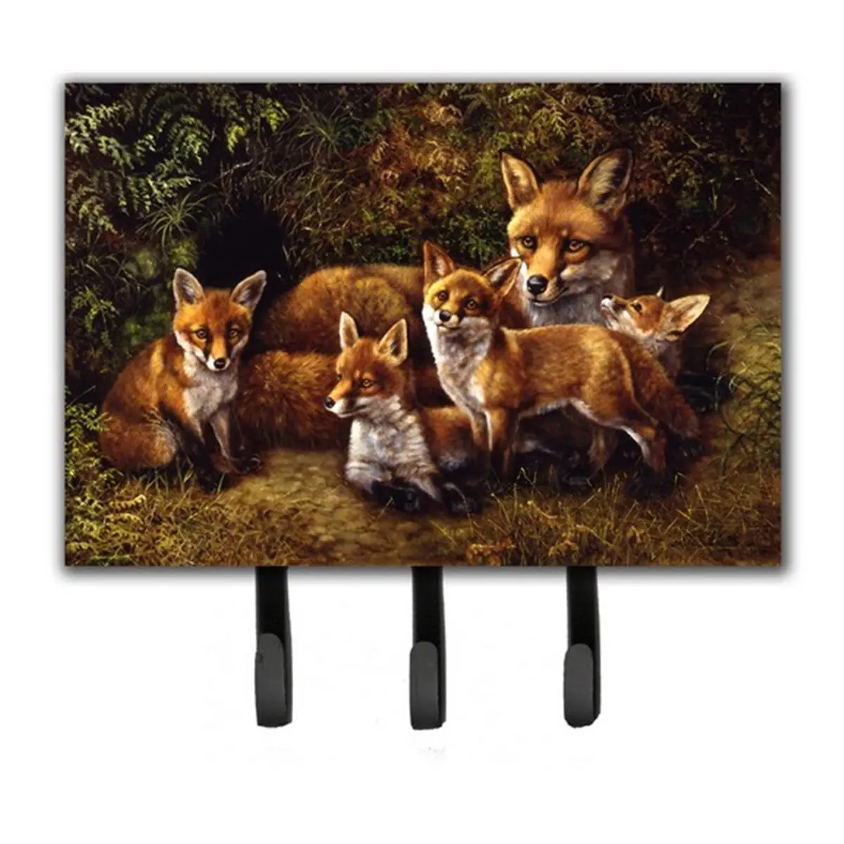 212 MAIN Daphne Baxter Fox Family Themed Wall-Mounted Key Hooks, 9x6 in Metal Home Decor Leash or Key Holder Hanger, Wall Mount Compatible, Mounting Plate Key Hooks