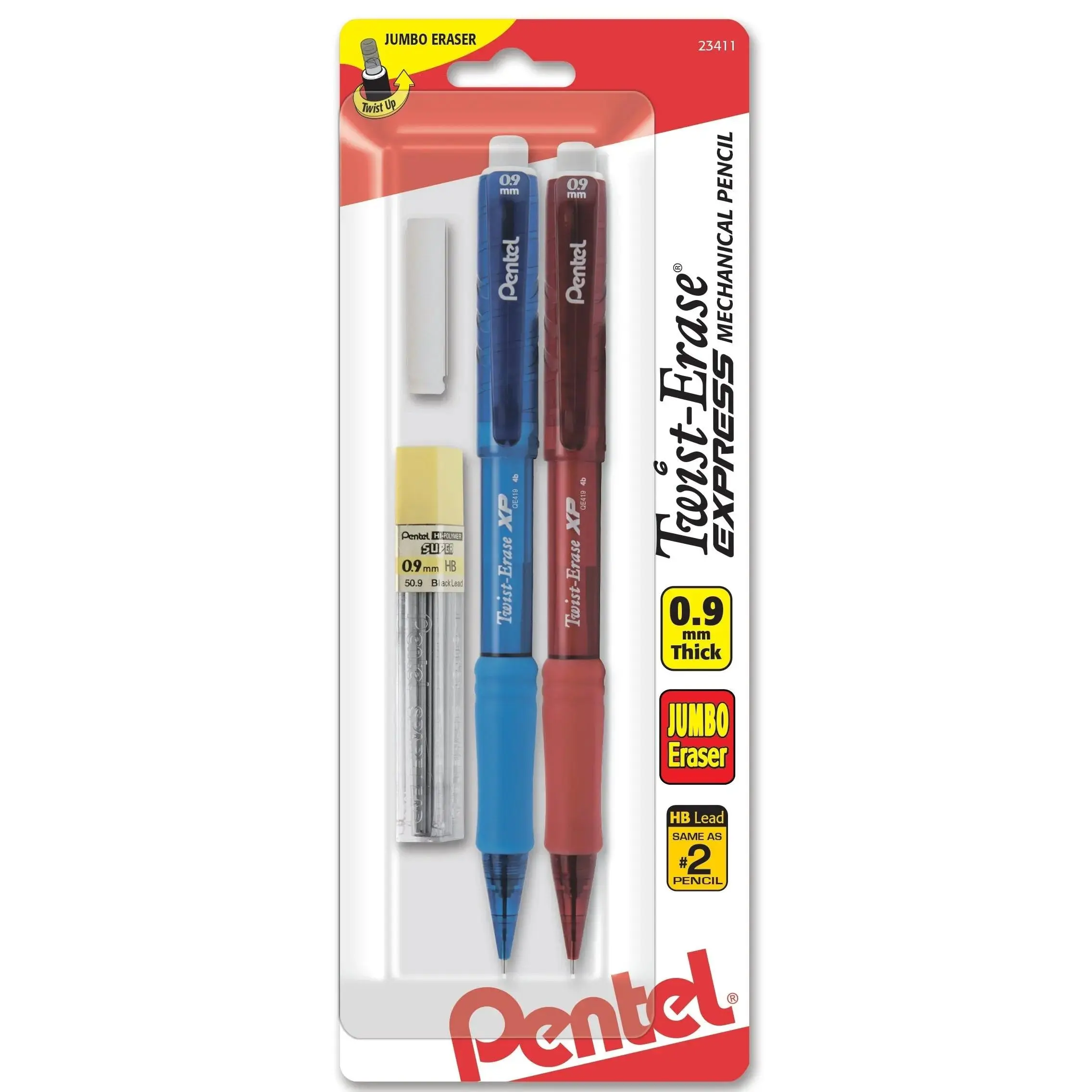 Pentel Twist-Erase EXPRESS Mechanical Pencil with Lead and Eraser, Assorted 2-Pks
