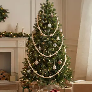 Boho Wood Bead Garland Natural Rustic Farmhouse Christmas Tree Garland Woven Wall Hanging Ornament