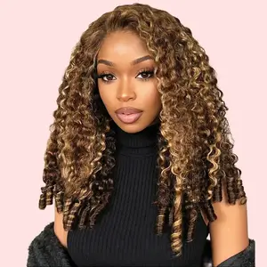 [NEW IN] Highlight 18-26 Inch Burmese Curly Half Wig Human Hair for Black Women Spiral Curl Ends Glueless Wear & Go Drawstring Wig 180% Density Flip Over Beginner Friendly No Glue No Sew 4/27 Highlight/Burgundy/Natural Black