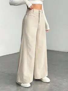 A women's casual and fashionable wide leg pants, high waist slimming straight leg pants, black hanging casual pants, suitable for all seasons, suitable for home, indoor, and outdoor wear, Minimalist, Womenswear, Trouser