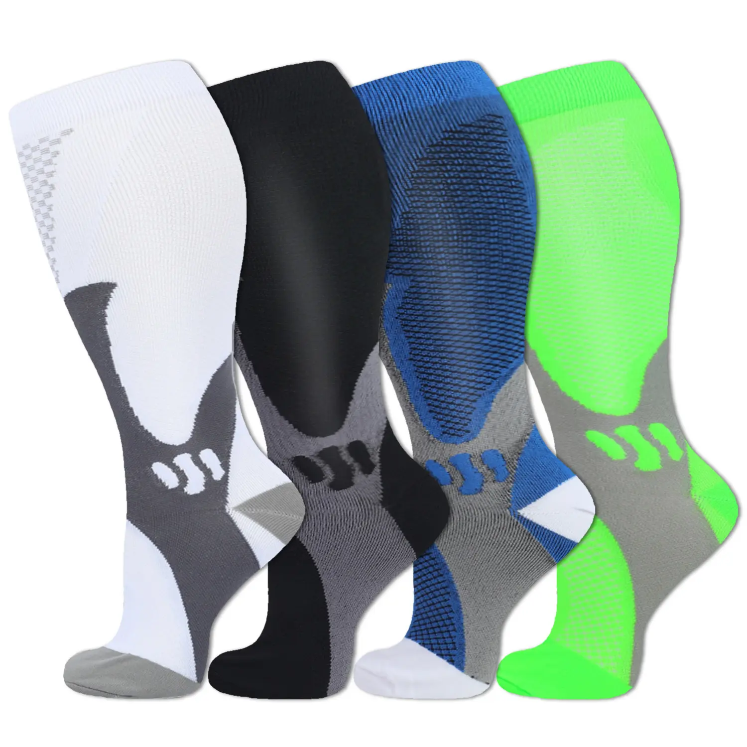 Isunie Plus Size Compression Socks for Men & Women, 4 Pairs 15–20 mmHg Knee-High, Graduated Compression, Leg Support, All-Day Comfort, Running, Hiking, Travel, Daily Wear, Summer Deal