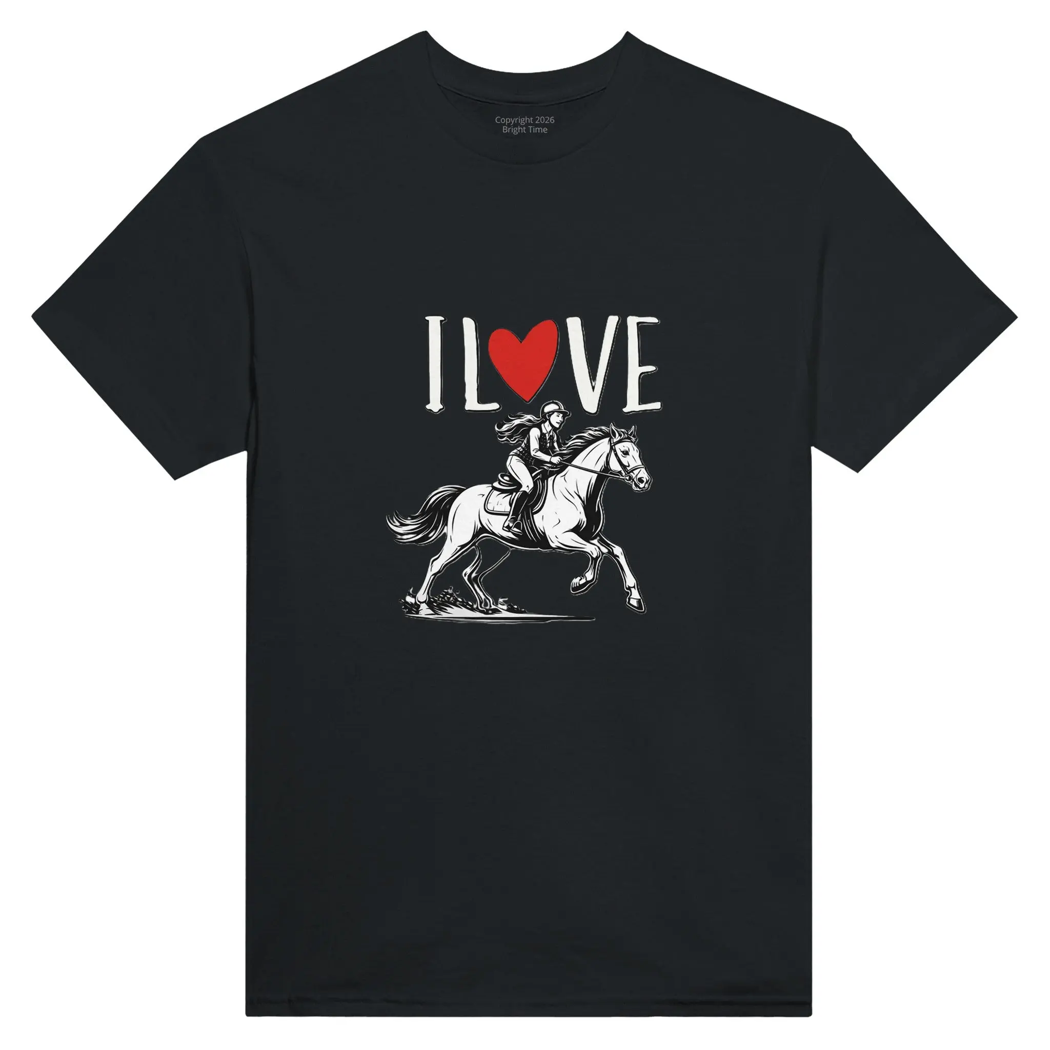 I Love Horses and Horseback Riding Unisex T-Shirt - Ultra-Durable Heavyweight Cotton Classic Fit for Equestrian Lovers