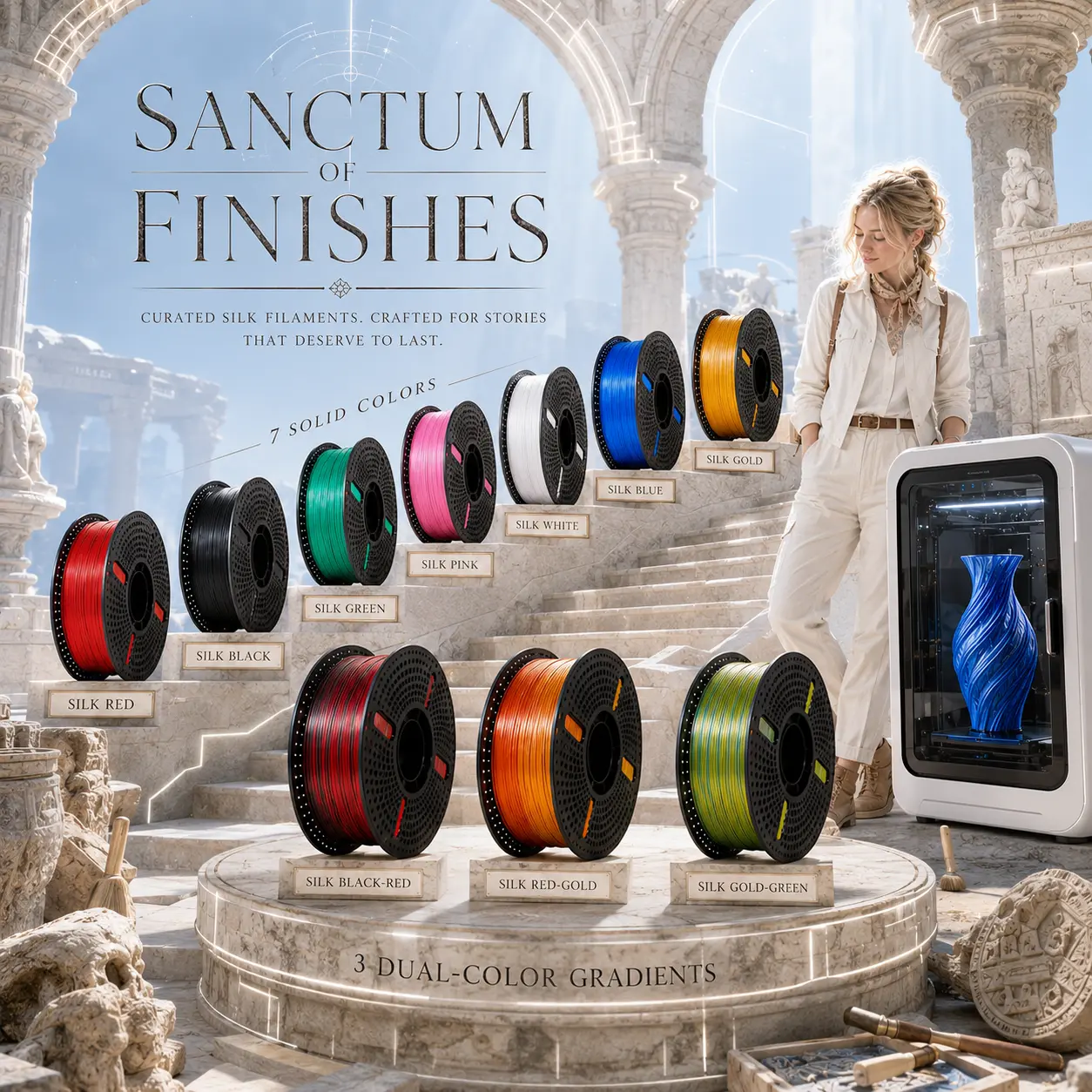 3D printing filament, PLA filament, silk PLA filament, 1.75 mm filament, 3D printing consumables, printer filament, 1.25 kg large spool, glossy silk texture, available in 10 options, suitable for creators, model printing, DIY crafts, decorative prints, an