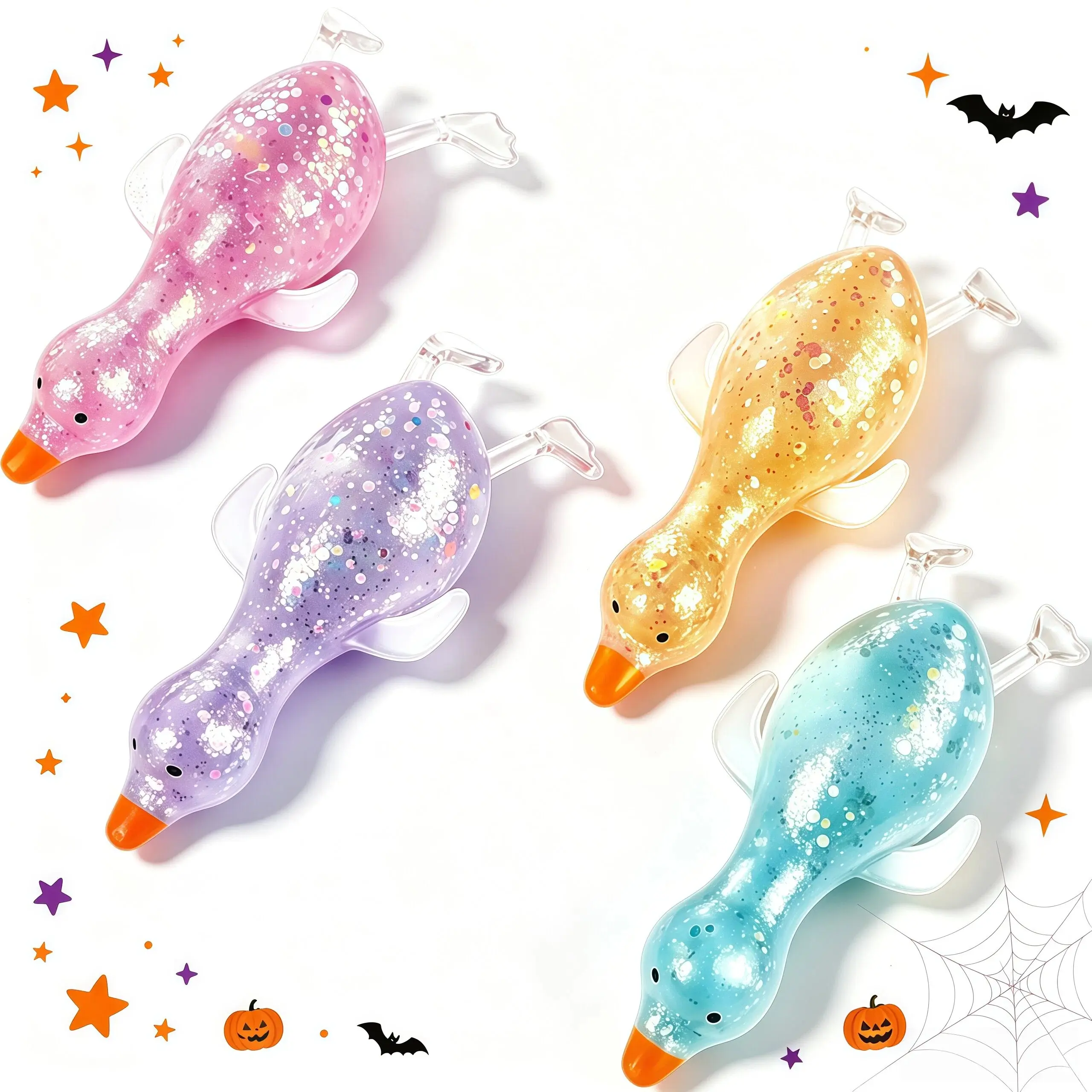 KIDGENIUS Halloween Cute Duck Squishy Animals Fidget Toy, Unisex Non-Toxic TPR Foam Slow Rise Stress Ball, Moldable Sensory Trick-or-Treat Party Favor Gift for Kids