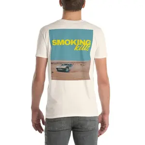Smoking Kills Rally Car T-Shirt – Vintage Desert Racing Graphic Tee – Gildan 6400 Softstyle – Retro Off-Road Aesthetic Shirt