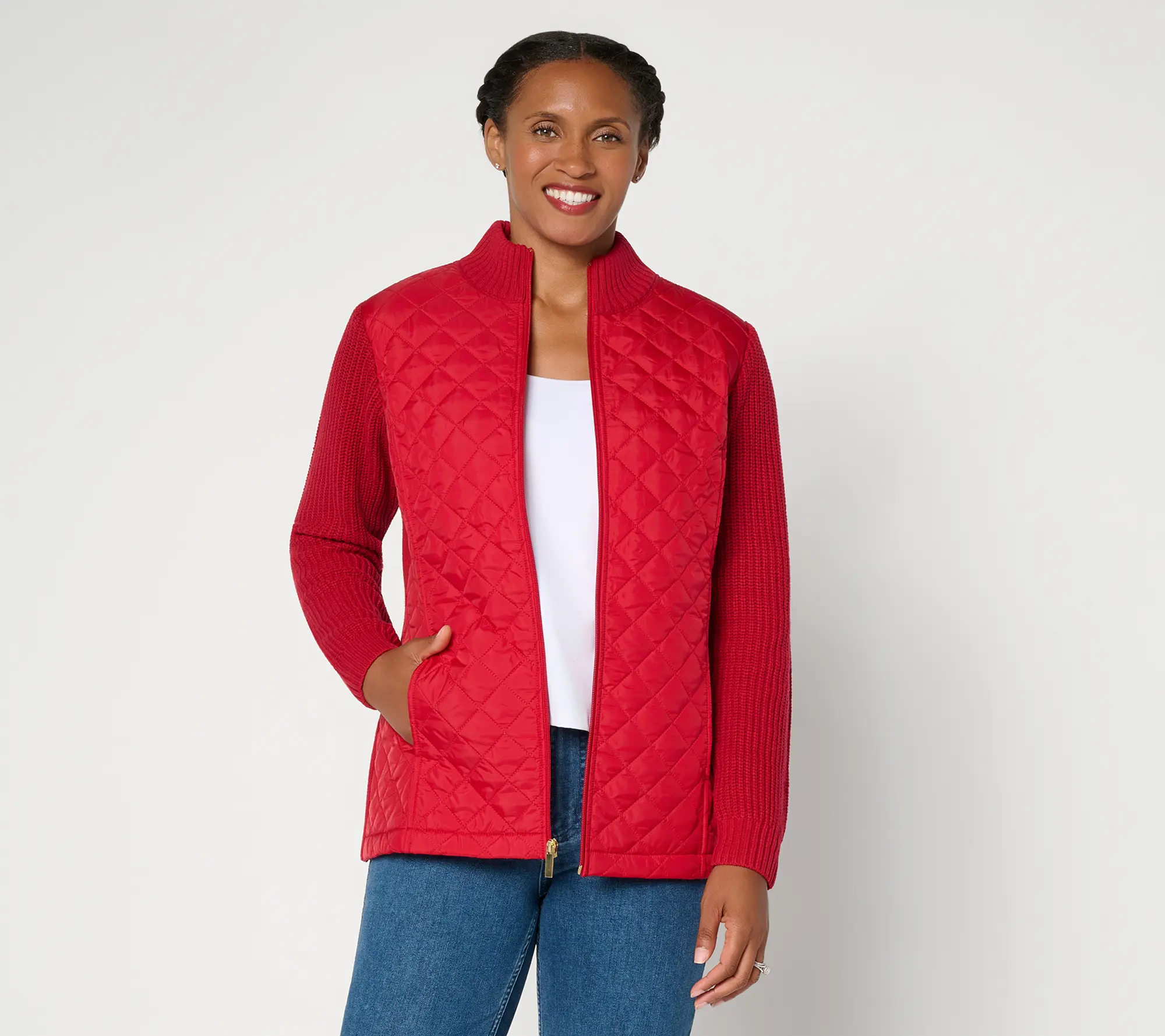 Denim & Co. Regular Quilted Zip-Front Sweater Jacket